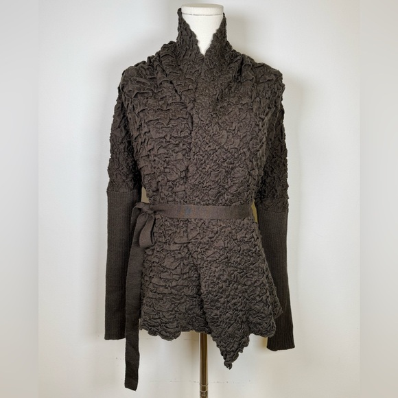 Hale Bob Shawl Style Cardigan Dark Brown Wool Blend Belt Women’s Size Small